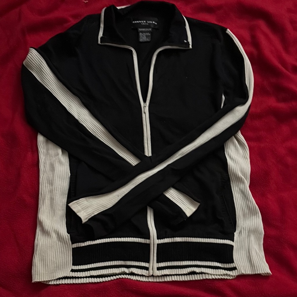 August Silk Black and White V-Neck Sweater